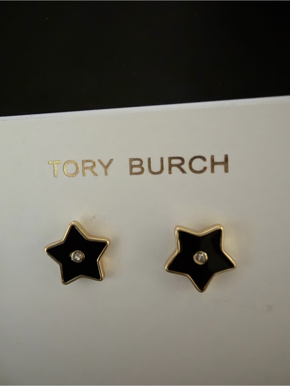 Tory Burch Black Star Stud Earrings with Crystal